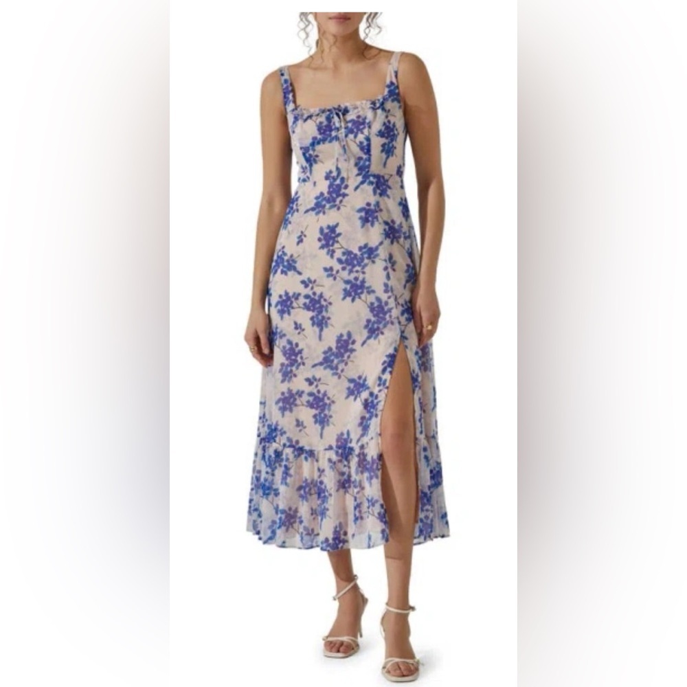 Astars Blue Slit Maxi Sundress for Wedding Guest